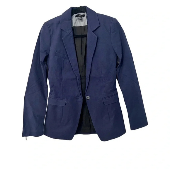 Ksubi Navy Single Single Button Leather Contrast Zip Sleeve Blazer Size Sm NWOT - Picture 1 of 8